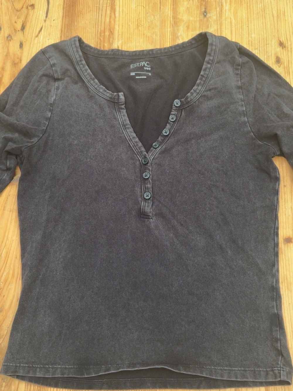PacSun Women's Washed Black Long Sleeve Henley Tee